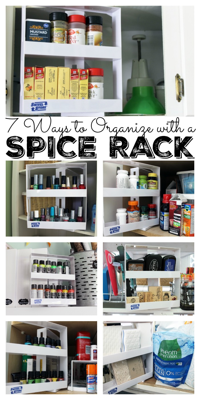 ways to organize with a spice rack pin image