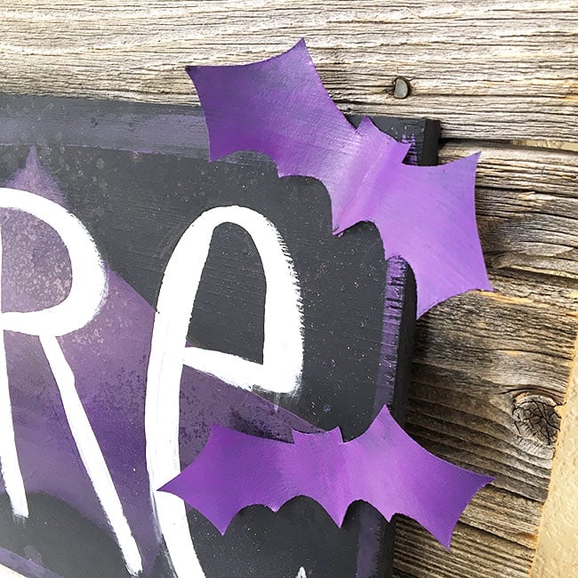 closeup of bat cutouts on DIY Halloween decor