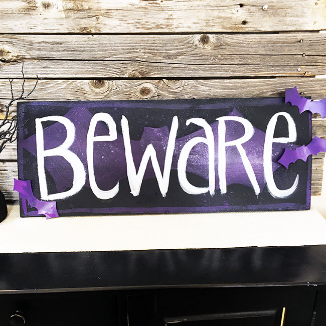 Completed Beware Bat Sign - DIY Halloween Decor by Jen Goode