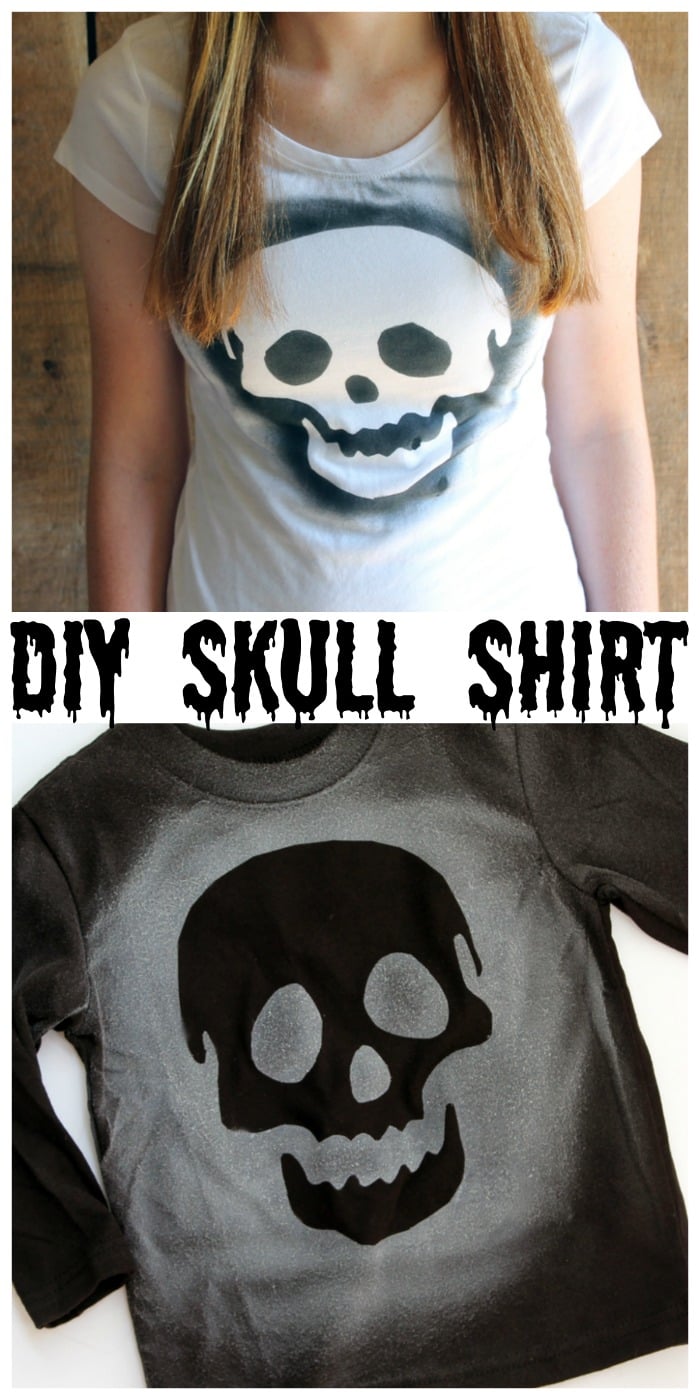 Easy skull air brush shirt for Halloween or anytime of the year! Easy to make and perfect for kids to make themselves!