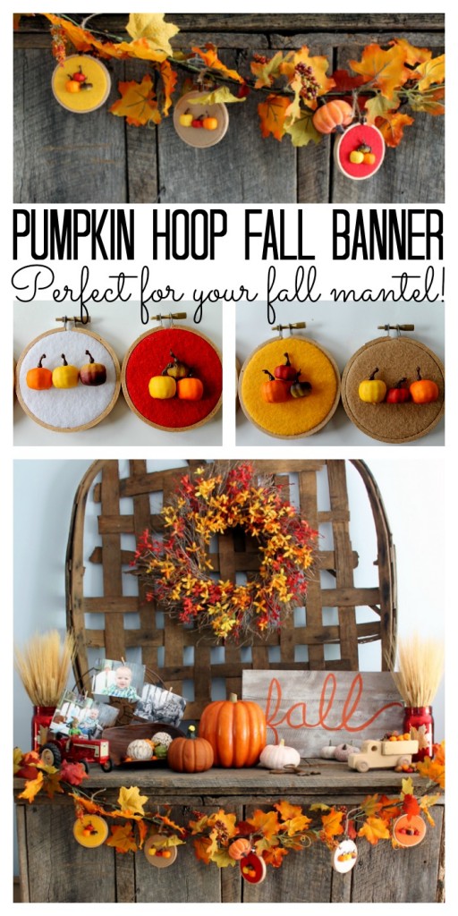 Make this pumpkin hoop fall banner for your fall mantel!