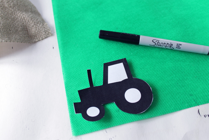 Trace the tractor shape onto the Olyfun fabric