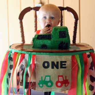 First birthday high chair banner - decorate for your baby's first birthday party! Great for a farm or tractor birthday!