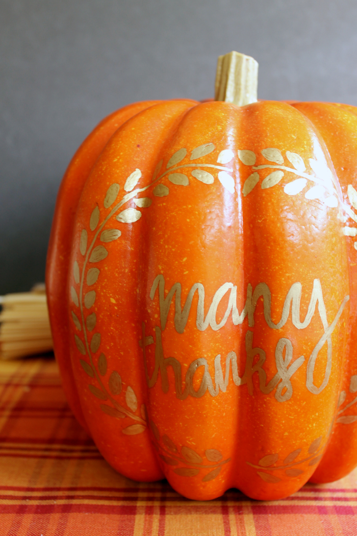 gold drawing on thankful pumpkin