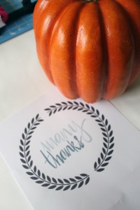 pumpkin and paper that says, "many thanks"