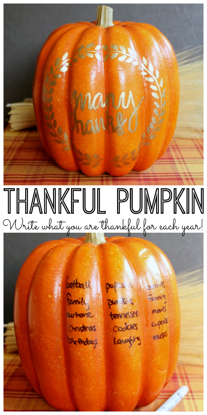 Make this thankful pumpkin a Thanksgiving tradition in your home! Write what you are thankful for each year on the back of the pumpkin!