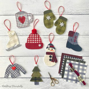 Cozy Christmas Fabric Ornaments Made From a Charm Pack by Crafting Cheerfully