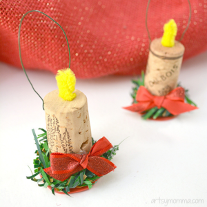 DIY Wine Cork Candle Christmas Ornament by Artsy Momma