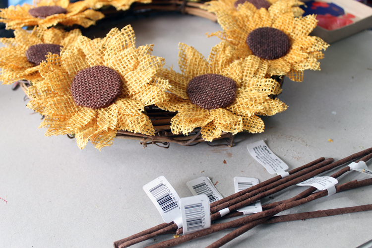 stems cut off of burlap flowers