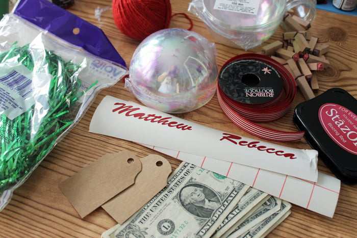 supplies needed for a DIY money ornament