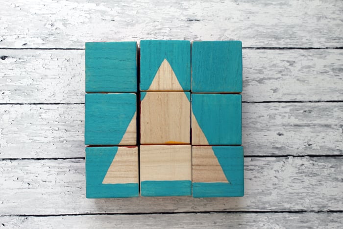 painted turquoise blocks with triangle