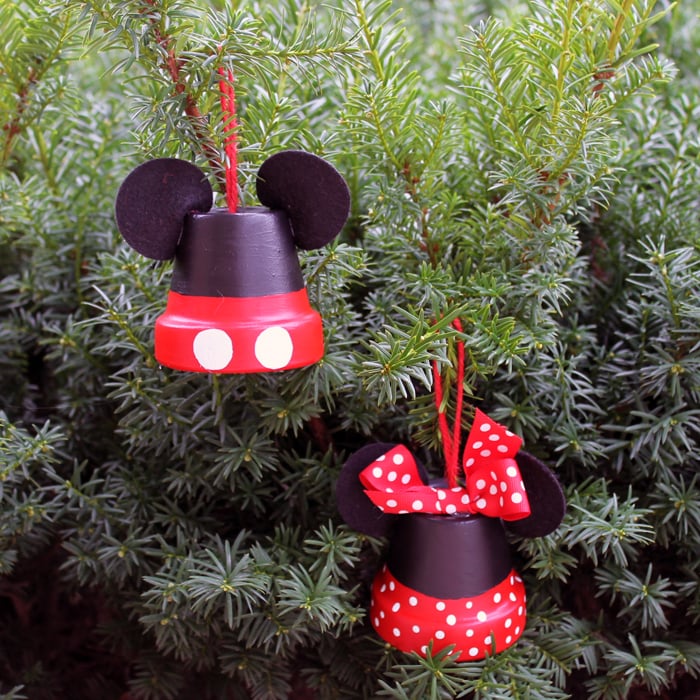 mickey and minnie mouse ornaments on tree