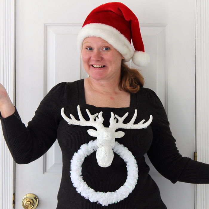 DIY Reindeer Wreath Ugly Christmas Sweater