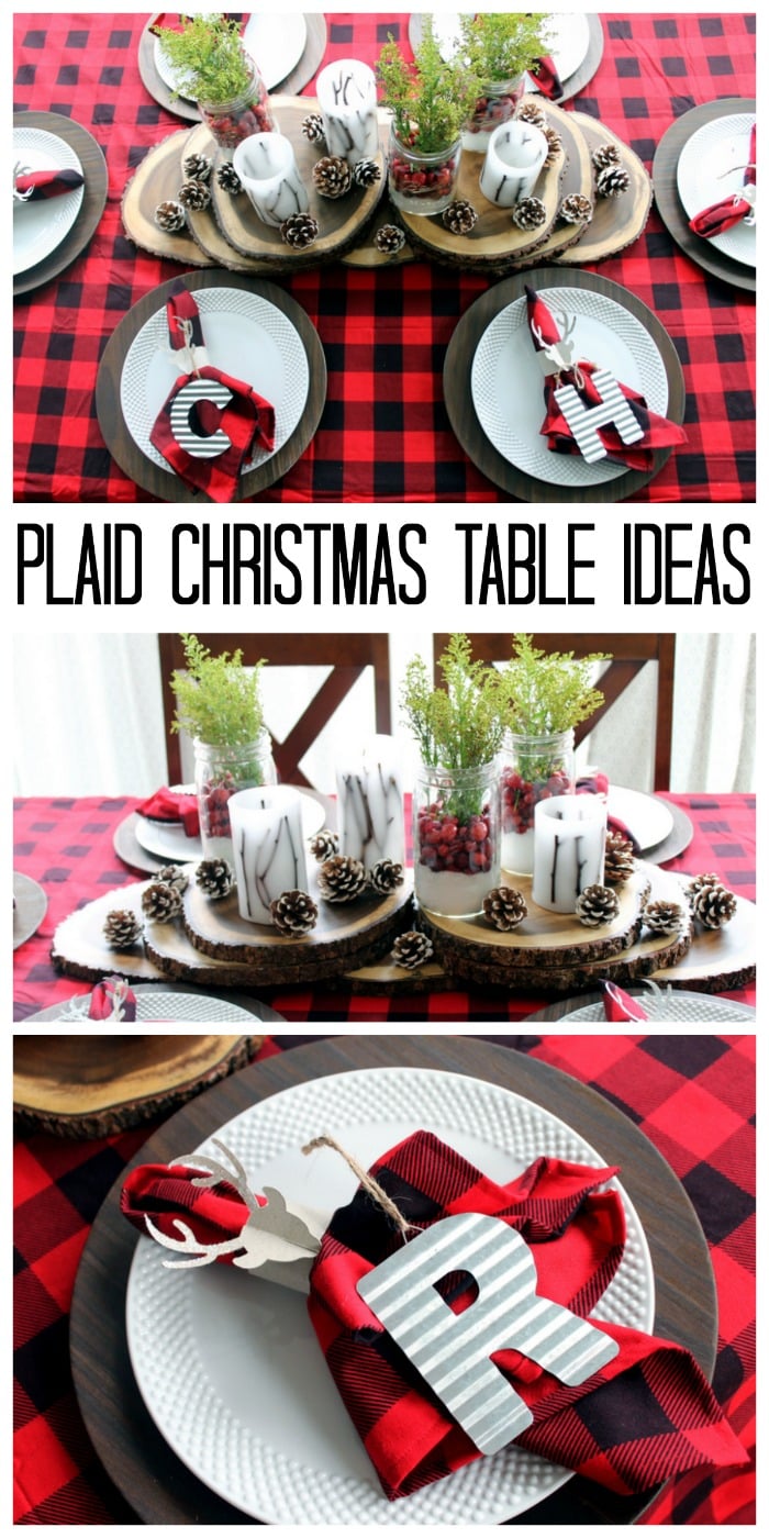 Plaid Christmas Table Ideas pinterest image. 