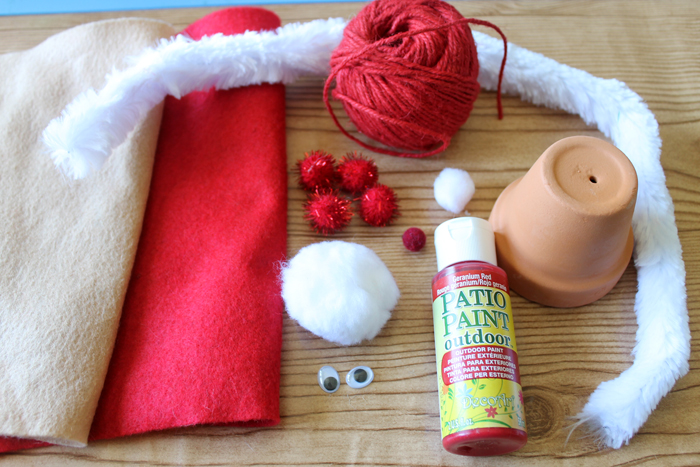 supplies to make a clay pot santa claus