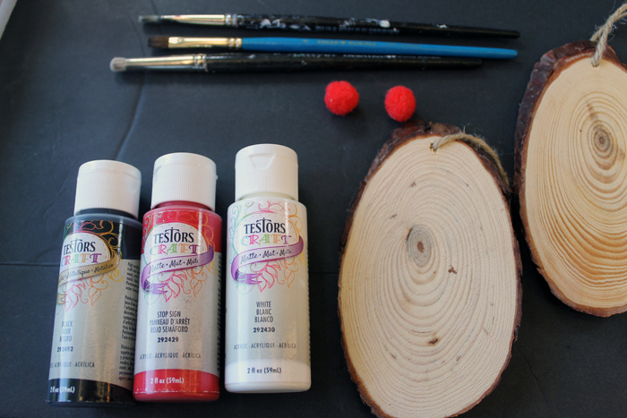 Supplies needed for wooden Santa ornaments