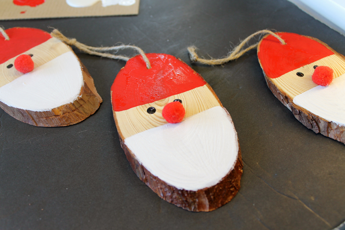 Closeup of 3 super simple Christmas wooden ornaments