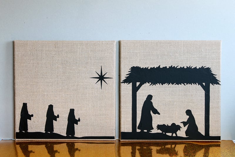 burlap nativity scene on table