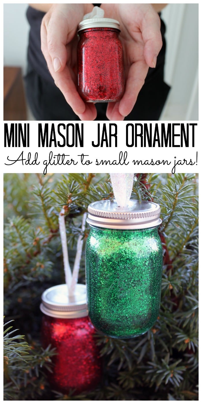 DIY glitter mini mason jar ornament - make your own for your Christmas tree!