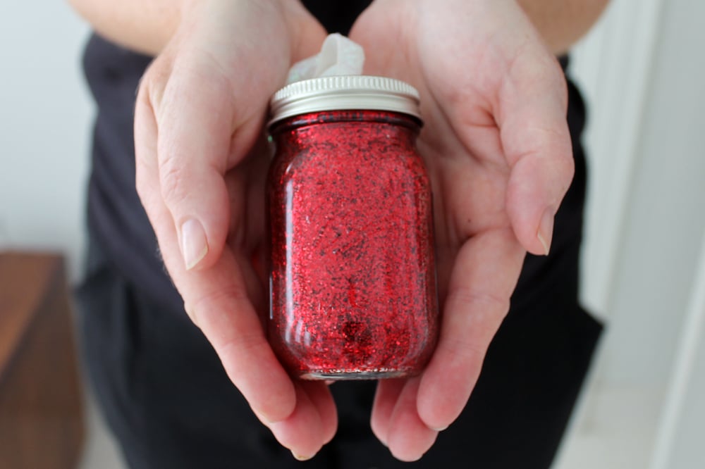 red glitter mason jar ornament