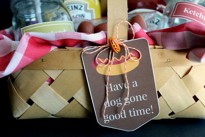 A hot dog themed gift basket