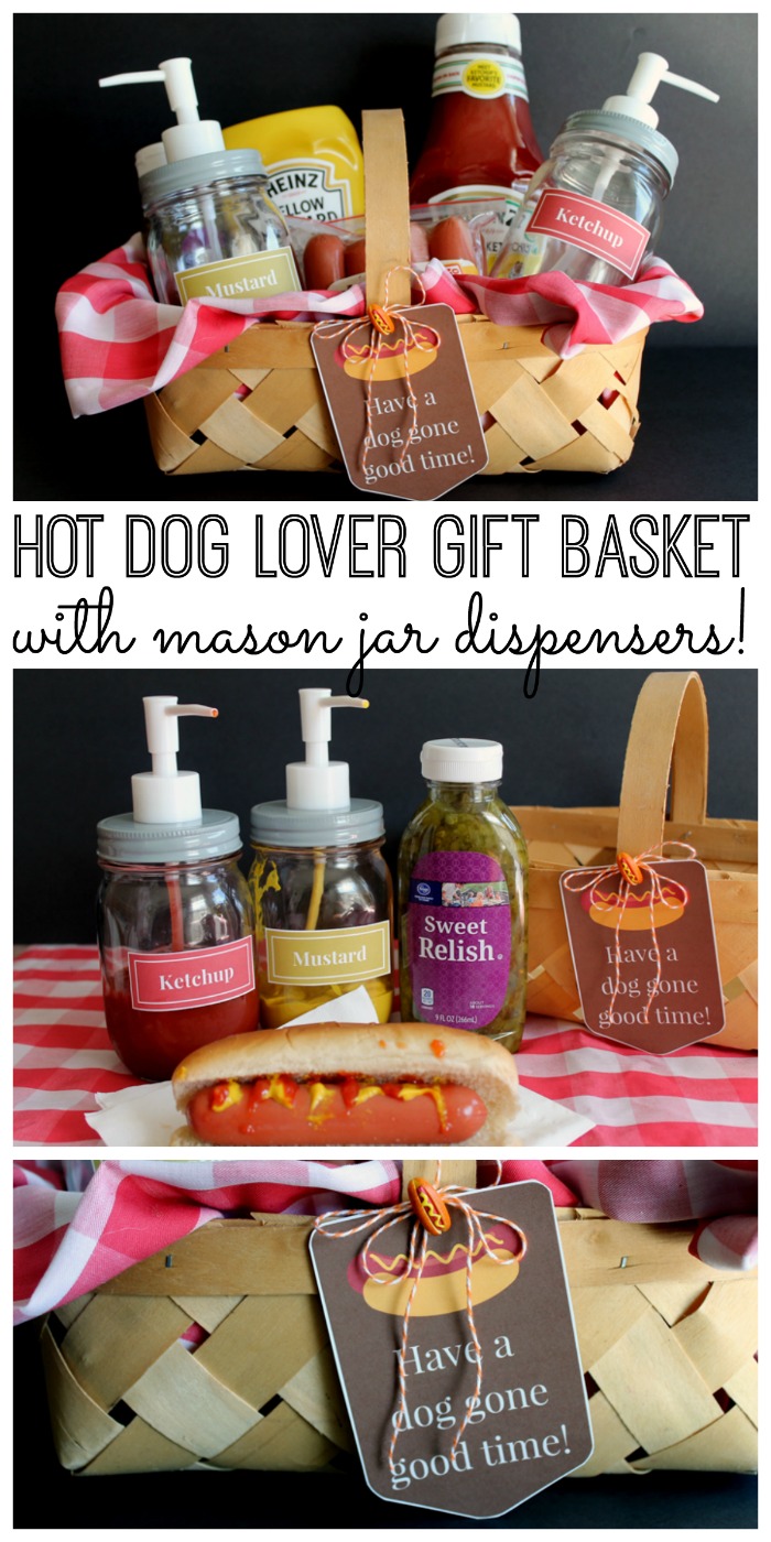 Hot dog themed gifts in a cute basket