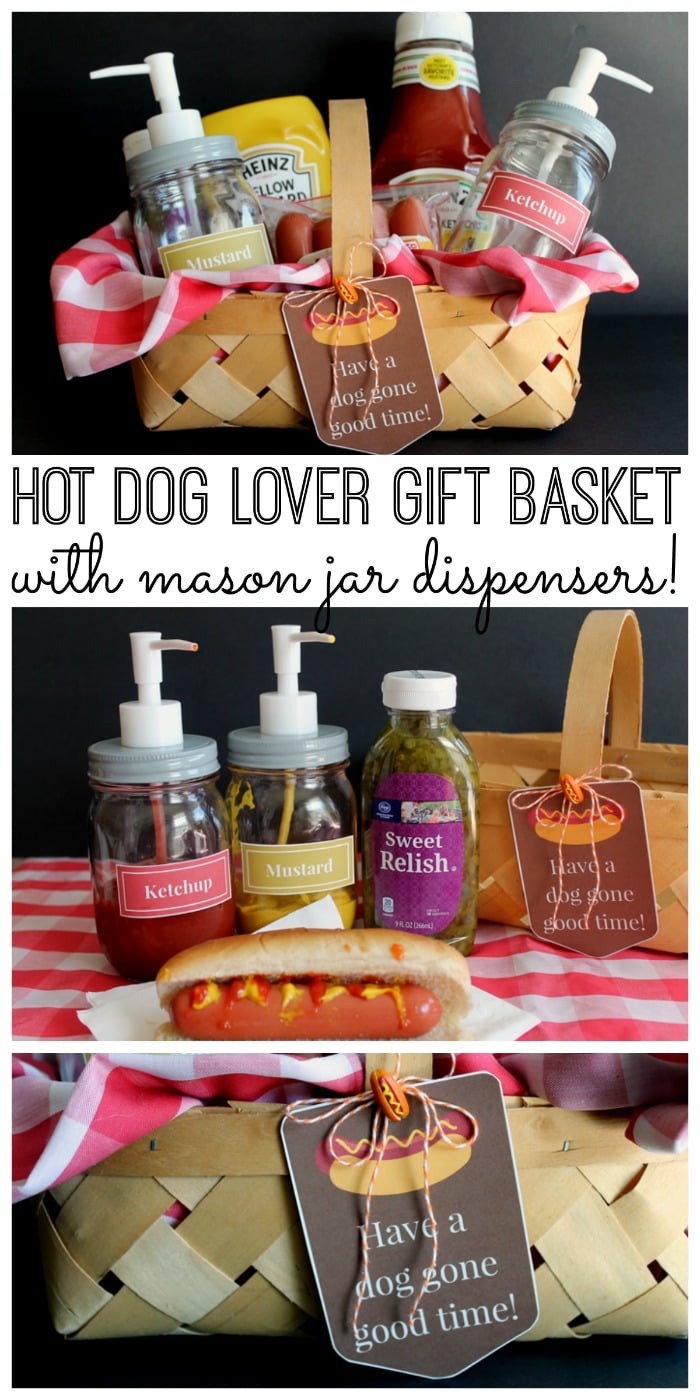 Hot dog themed gifts in a cute basket