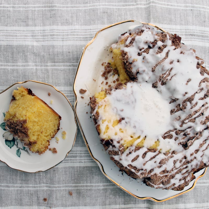 sliced coffee cake recipe any morning  on a plate