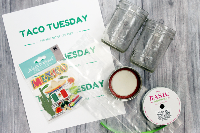 supplies for taco starter kit in a jar