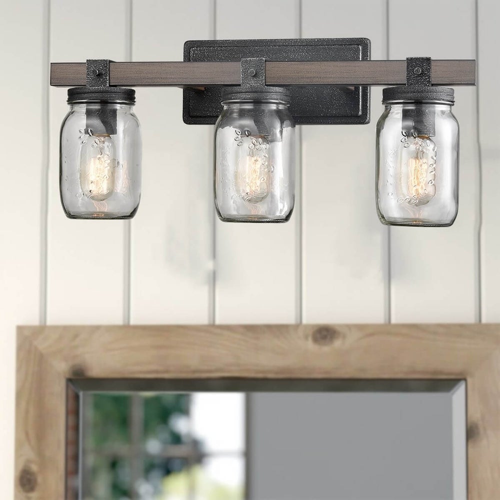 three mason jar wall light