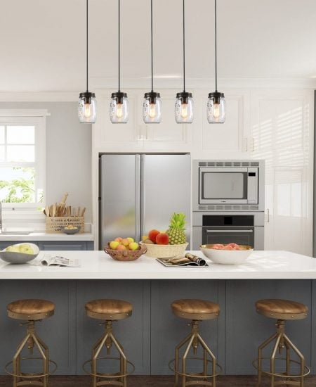 mason jar fixture over a kitchen island