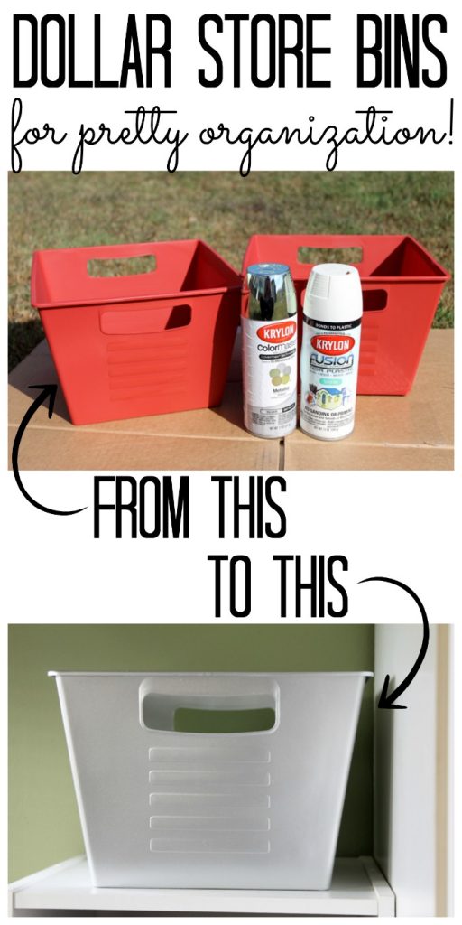 Makeover dollar store bins for pretty organization with just a little spray paint! See how here!