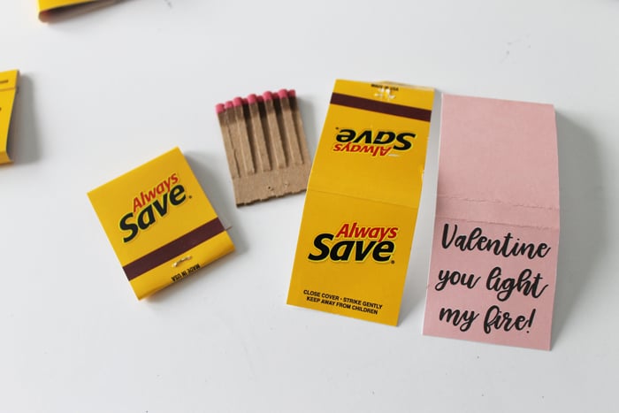 disassembled matchbooks with valentine message