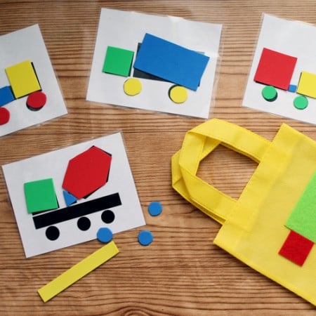 Toddler Busy Bag - make these truck shapes to keep your toddler busy anywhere that you go! A fun activity for those in pre-school!