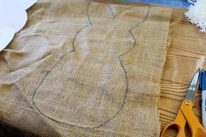 bunny shape traced on burlap sheet