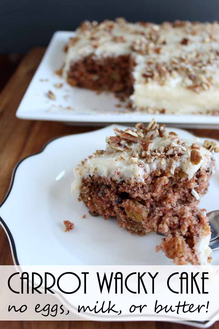 Make this carrot wacky cake recipe! No eggs, milk, or butter! You won't believe how good it is!