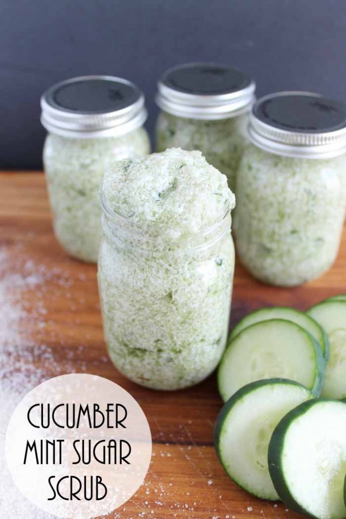 jars of sugar scrub with cucumbers