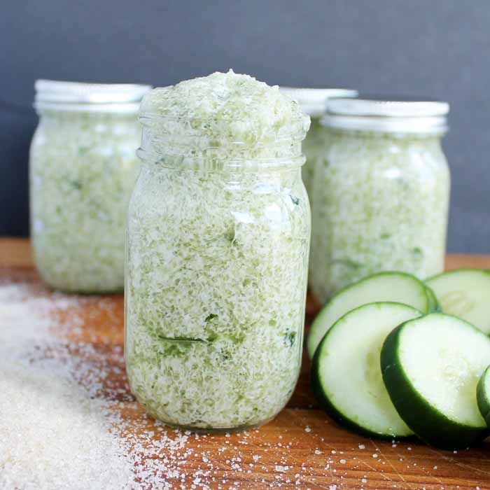 jars of sugar scrub with cucumber