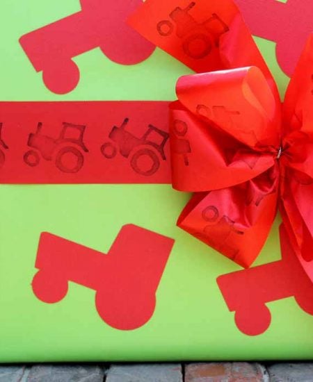 The perfect DIY tractor wrapping paper for a farm birthday party!