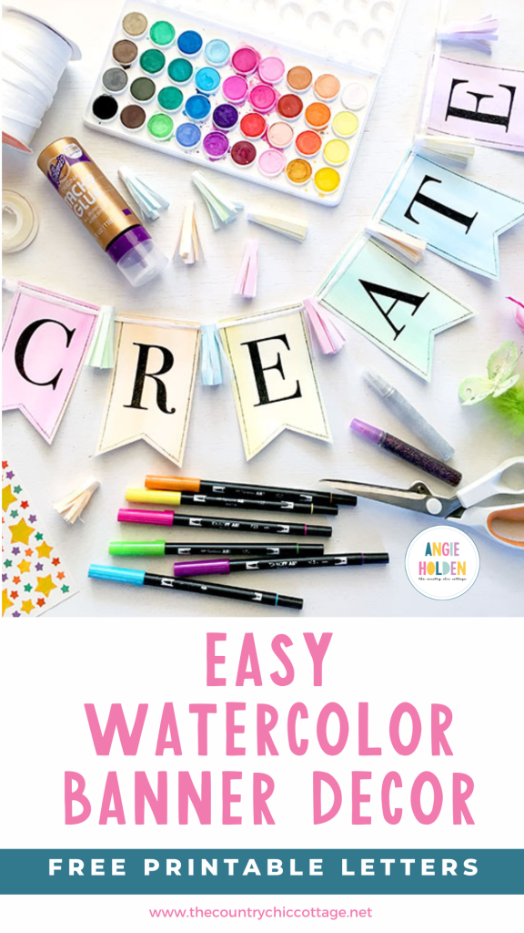 easy watercolor banner decor with free printable letters