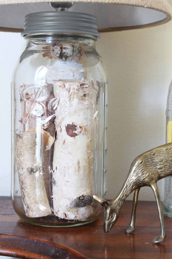 Mason jar table lamp close up