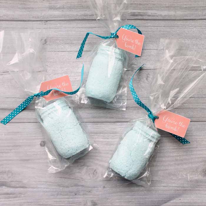 Three mason jar bath bombs in bags