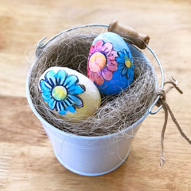 Coloring page decoupage Easter Eggs in basket