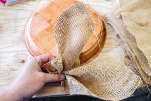 folding burlap to make flower petals