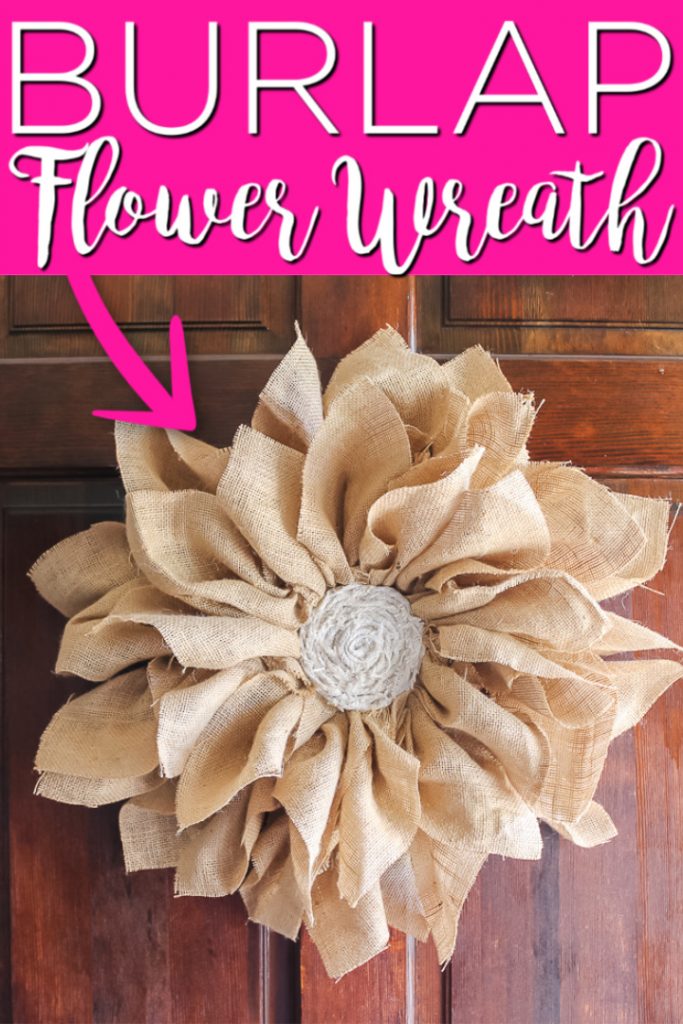Make a flower wreath from burlap with this easy to follow tutorial! You will not believe what the base of this wreath is made from! #wreath #burlap #flower #easycrafts #quickcrafts