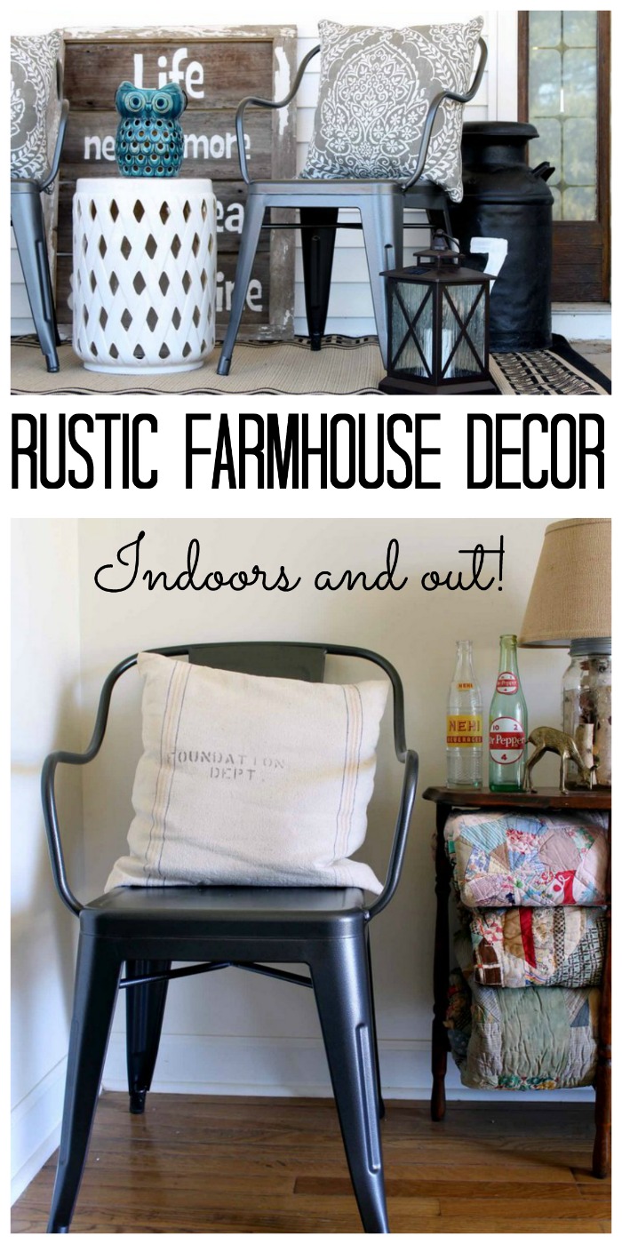 Add rustic farmhouse decor to your home indoors and out! See how the same metal farmhouse chairs are used in both places to create a rustic look!