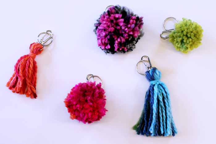 pom pom and tassel keyrings