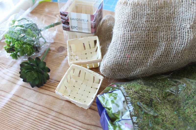 small baskets with artificial succulents