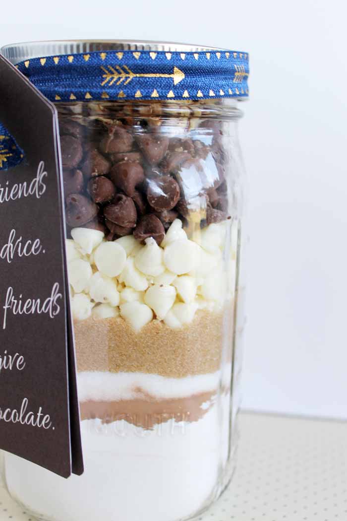 Triple Chocolate Chip Cookies Recipe in a jar