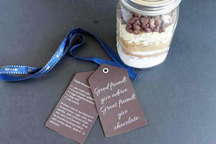 gift tags with cookies in a jar and ribbon